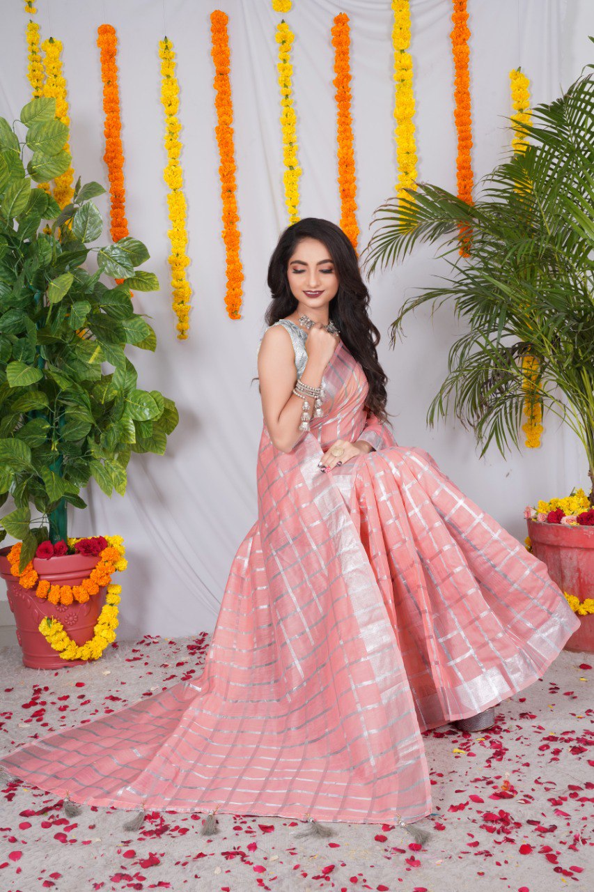Trending Wedding Wear Real Silver Zari Border Silk Cotton Sarees, With Stitched Blouse