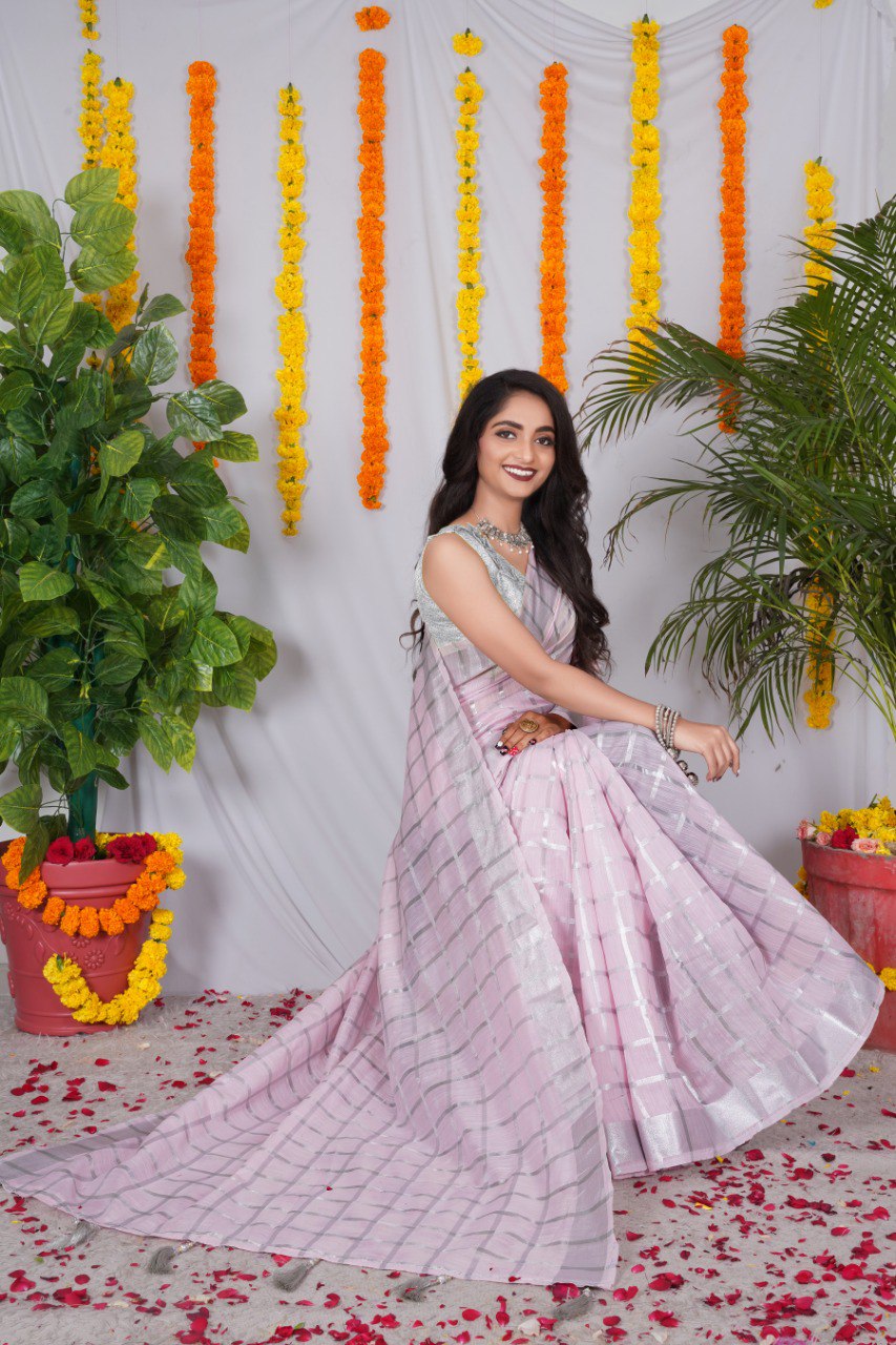 Trending Wedding Wear Real Silver Zari Border Silk Cotton Sarees, With Stitched Blouse