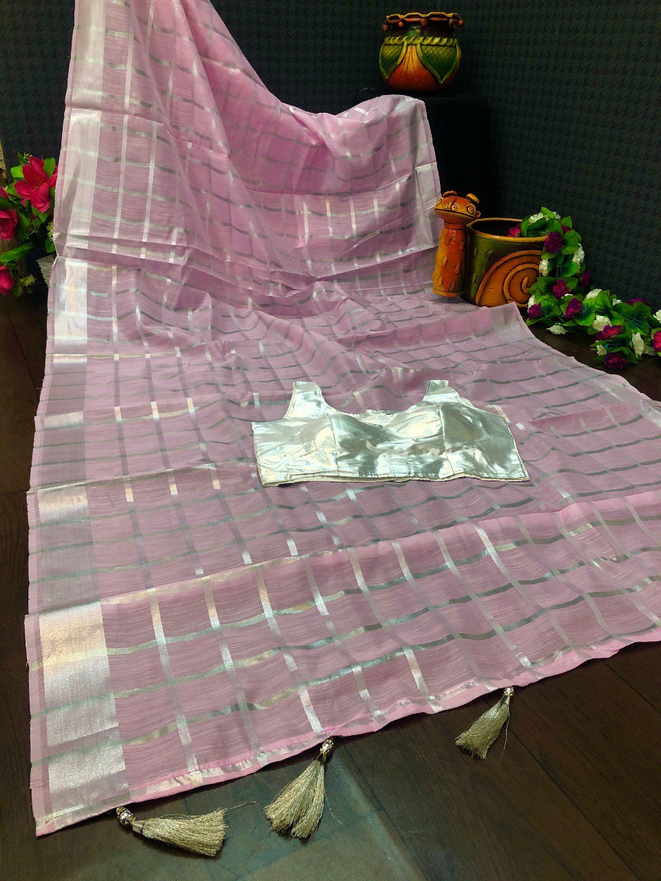 Trending Wedding Wear Real Silver Zari Border Silk Cotton Sarees, With Stitched Blouse