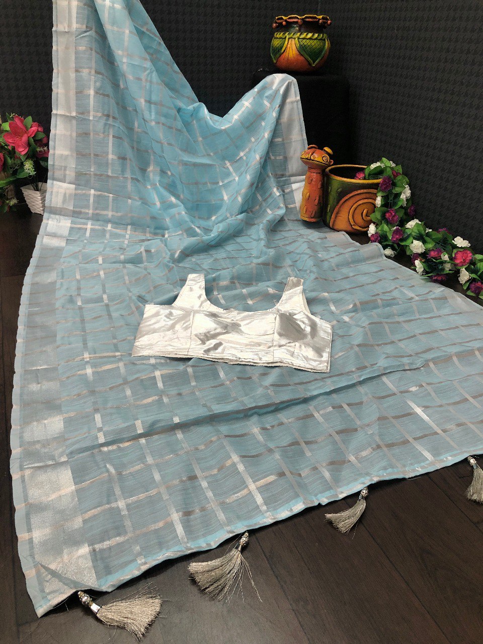 Trending Wedding Wear Real Silver Zari Border Silk Cotton Sarees, With Stitched Blouse