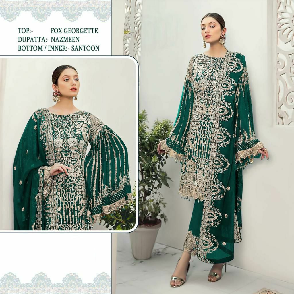 DESIGNER PAKISTANI SUITS COLLECTION BEAUTIFUL STYLISH FANCY COLORFUL PARTY WEAR & OCCASIONAL WEAR FAUX GEORGETTE EMBROIDERED DRESSES