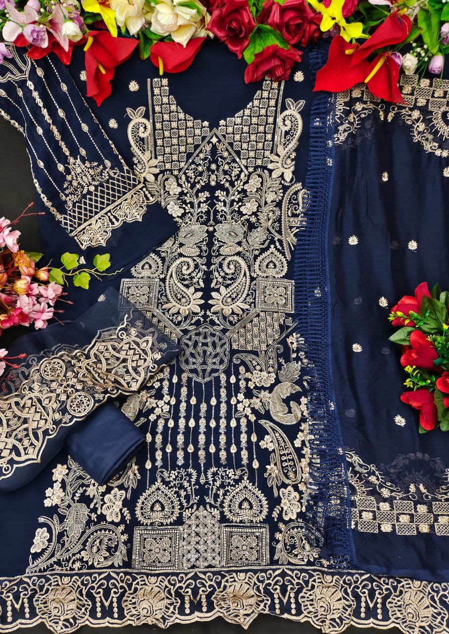 DESIGNER PAKISTANI SUITS COLLECTION BEAUTIFUL STYLISH FANCY COLORFUL PARTY WEAR & OCCASIONAL WEAR FAUX GEORGETTE EMBROIDERED DRESSES