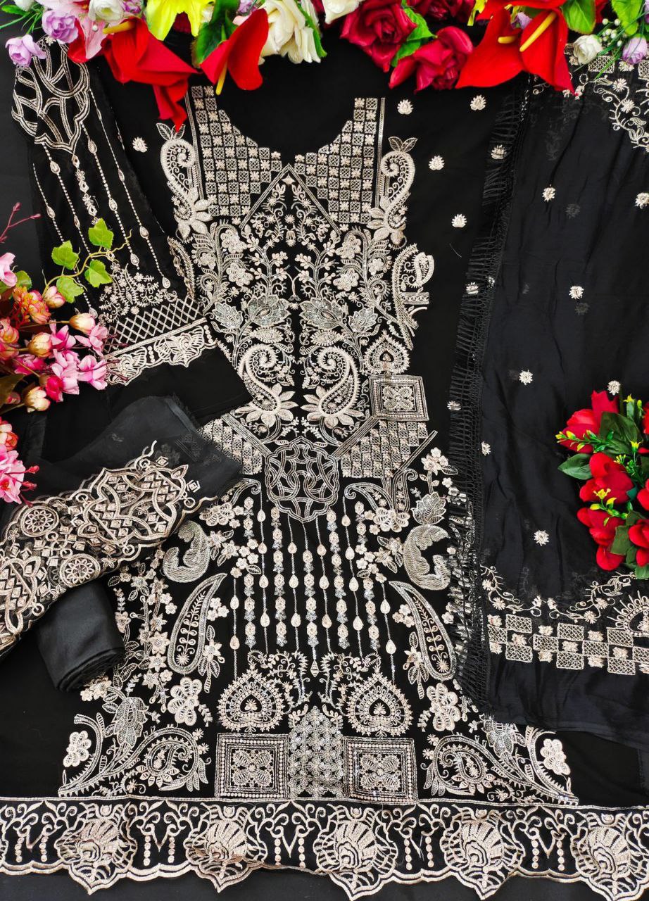 DESIGNER PAKISTANI SUITS COLLECTION BEAUTIFUL STYLISH FANCY COLORFUL PARTY WEAR & OCCASIONAL WEAR FAUX GEORGETTE EMBROIDERED DRESSES
