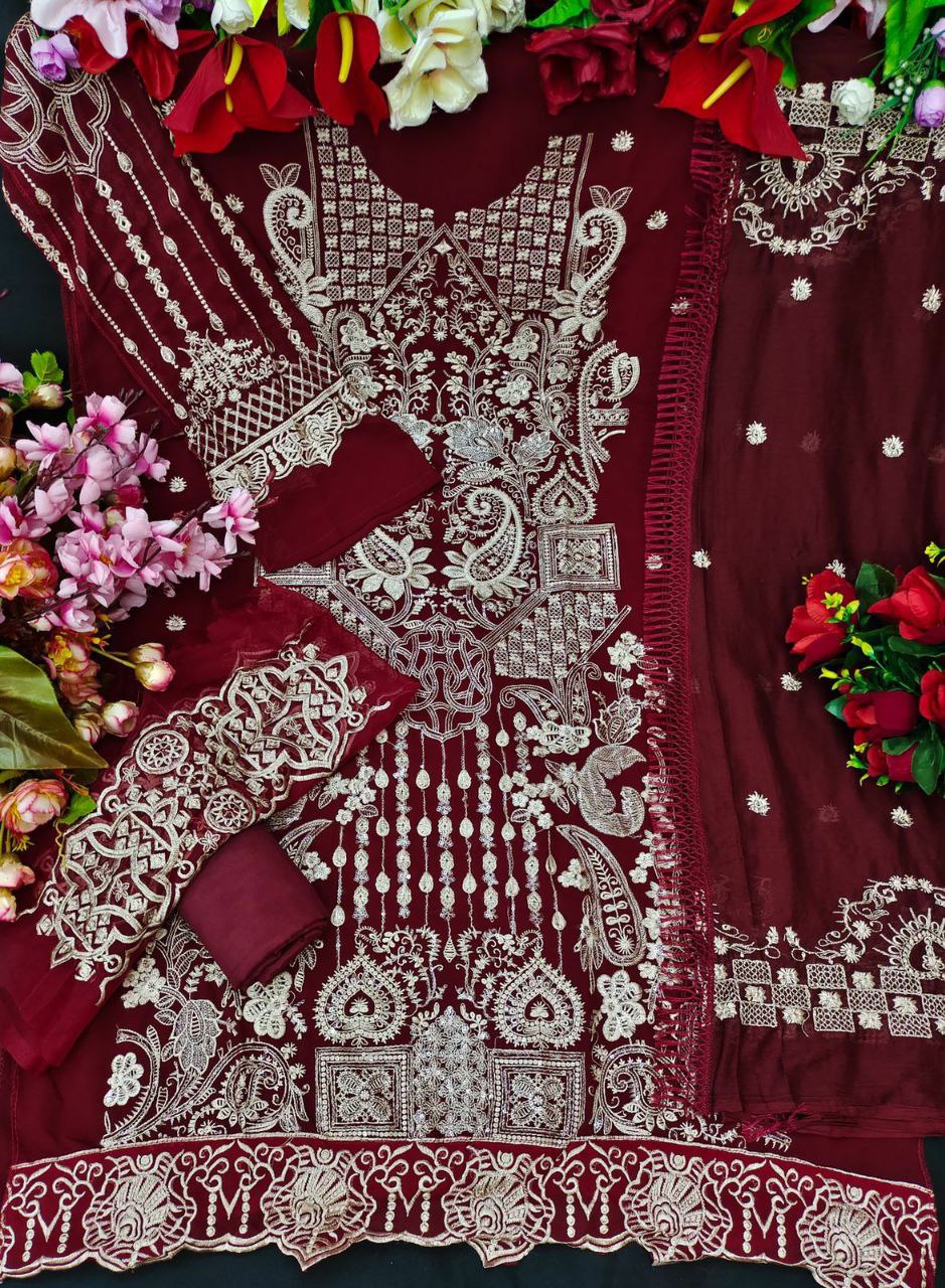 DESIGNER PAKISTANI SUITS COLLECTION BEAUTIFUL STYLISH FANCY COLORFUL PARTY WEAR & OCCASIONAL WEAR FAUX GEORGETTE EMBROIDERED DRESSES