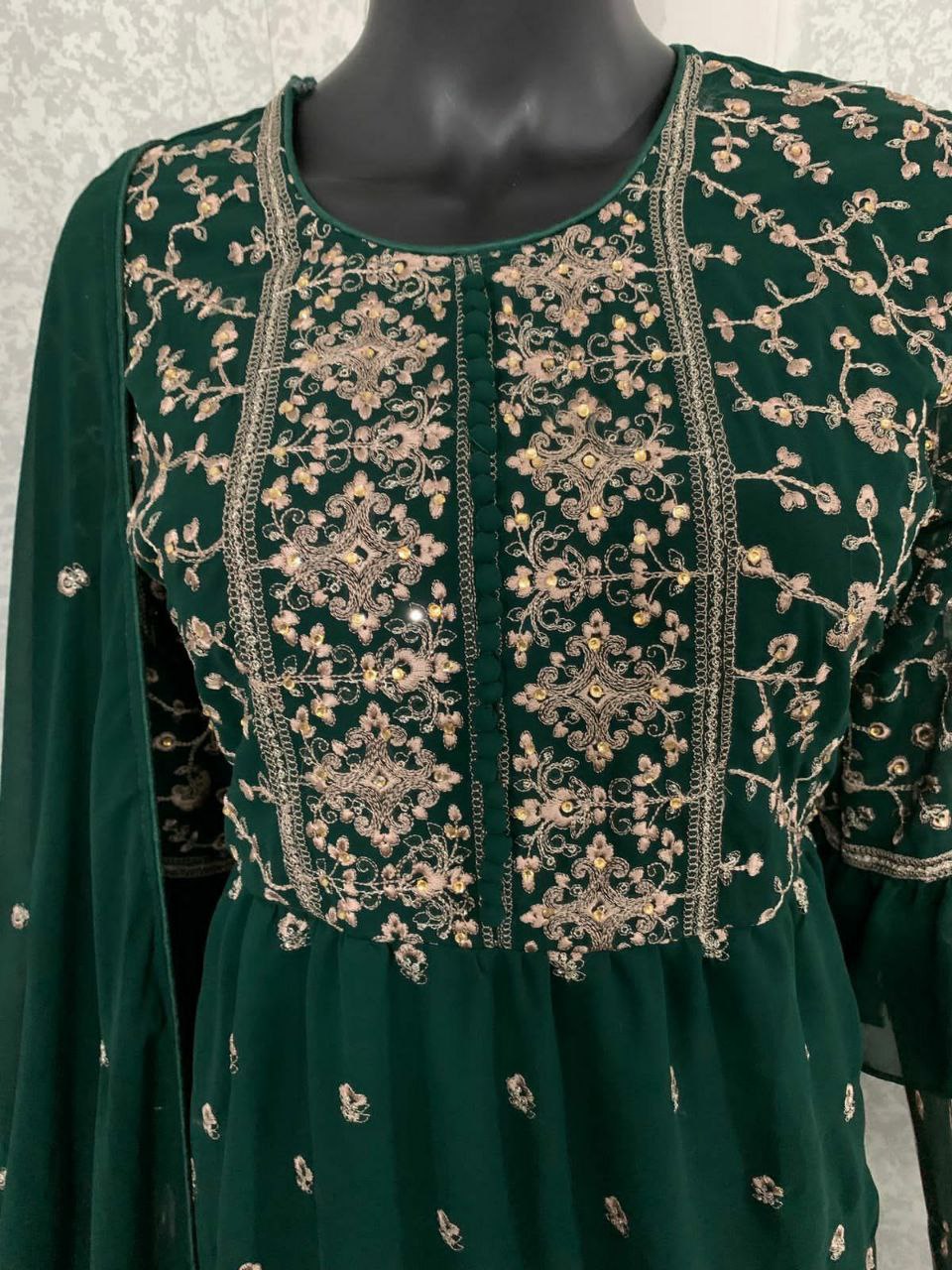 WOMEN'S MAROON COLOR FAUX GEORGETTE EMBROIDERED READYMADE KURTA SHARARA AND DUPATTA SET (FULL STITCHED )
