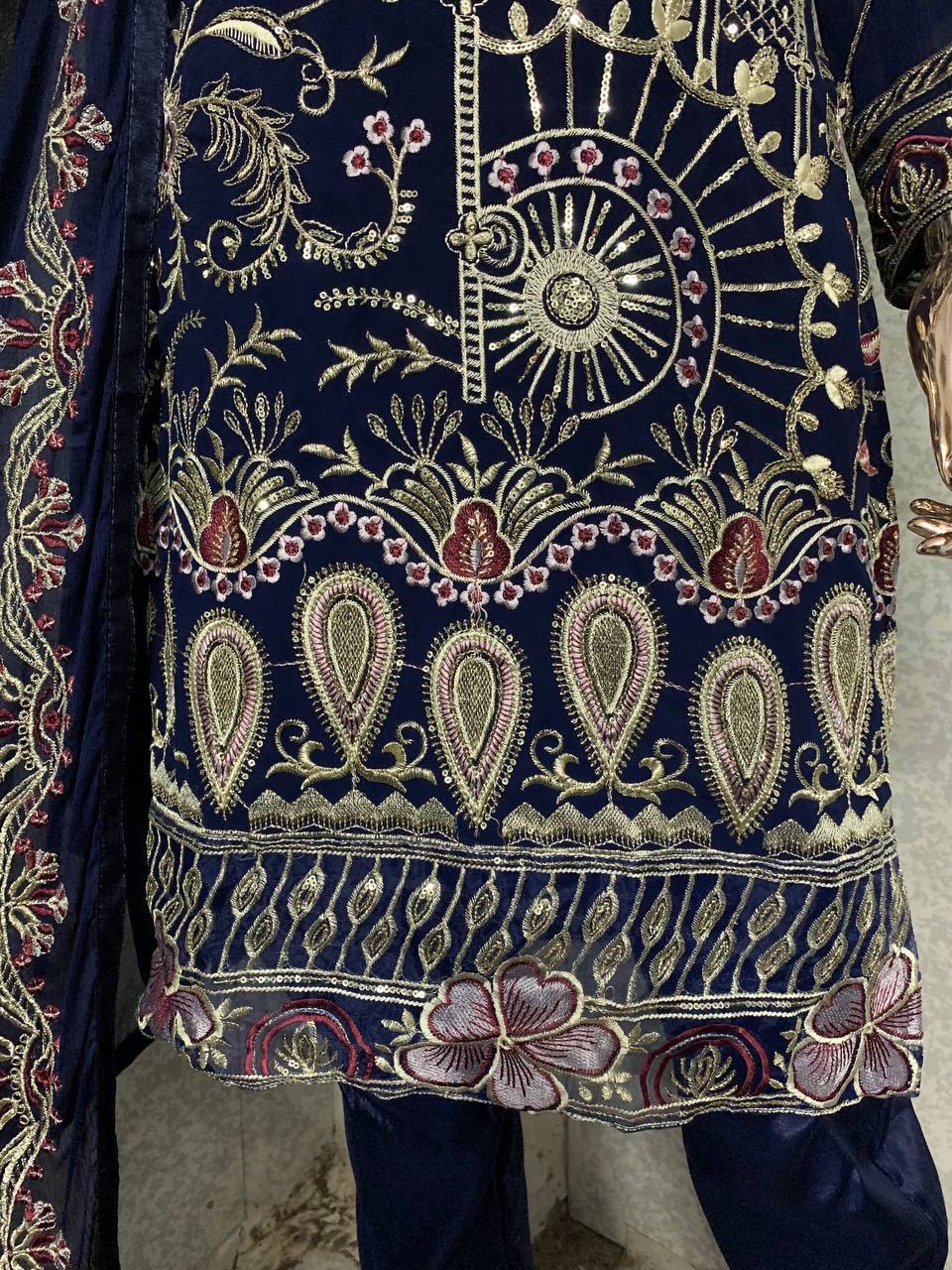 NAVY BLUE PAKISTANI WEDDING COLLECTION FAUX GEORGETTE FABRIC WITH EMBROIDERY WORK SEMI STITCHED SALWAR KAMEEZ SUIT