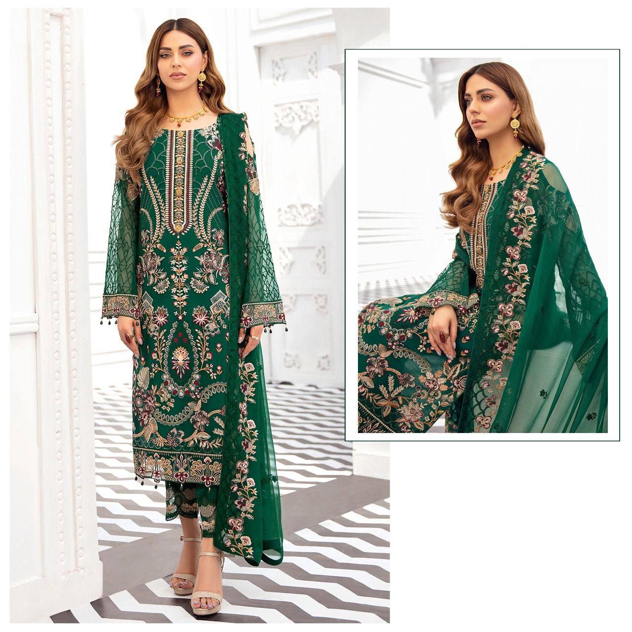 Beautiful Partywear Green Kurta Set with Duppatta, Pakistani Designer Georgette piece Salwar Kameez for Weddings Readymade Dresses