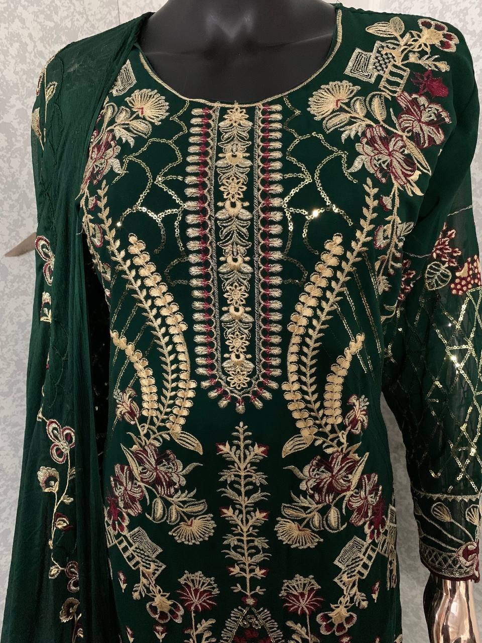Beautiful Partywear Green Kurta Set with Duppatta, Pakistani Designer Georgette piece Salwar Kameez for Weddings Readymade Dresses