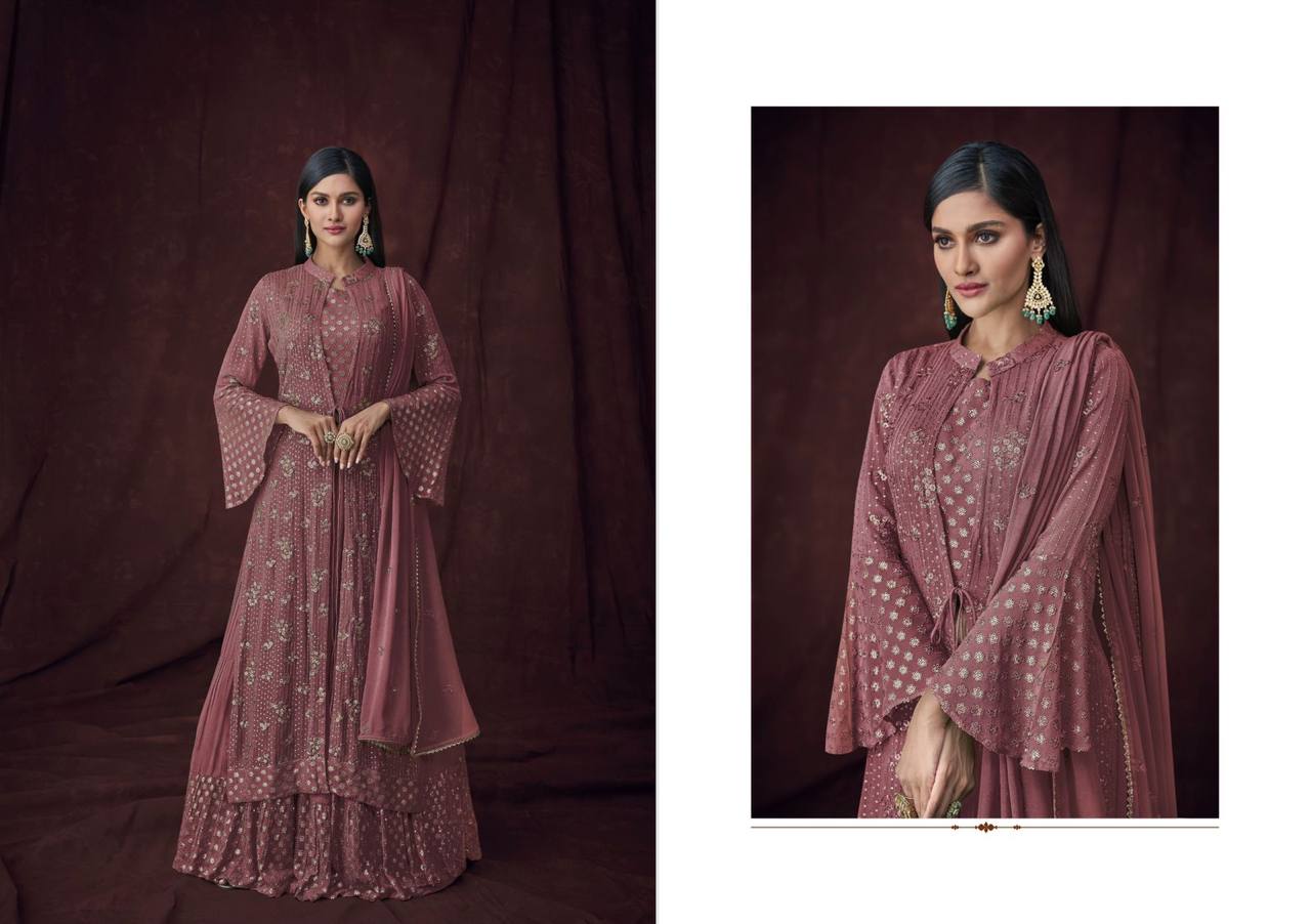Women's Faux Georgette Attractive Stylish Lehenga set with Stylish Jacket and Dupatta Embroidered Lehenga Choli Set with Dupatta and Jacket