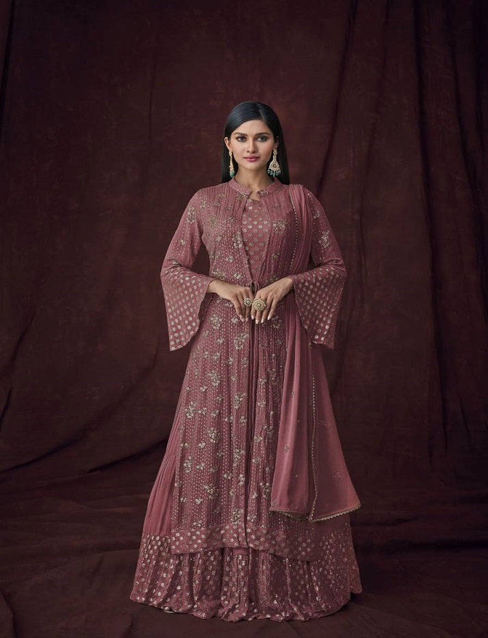 Women's Faux Georgette Attractive Stylish Lehenga set with Stylish Jacket and Dupatta Embroidered Lehenga Choli Set with Dupatta and Jacket