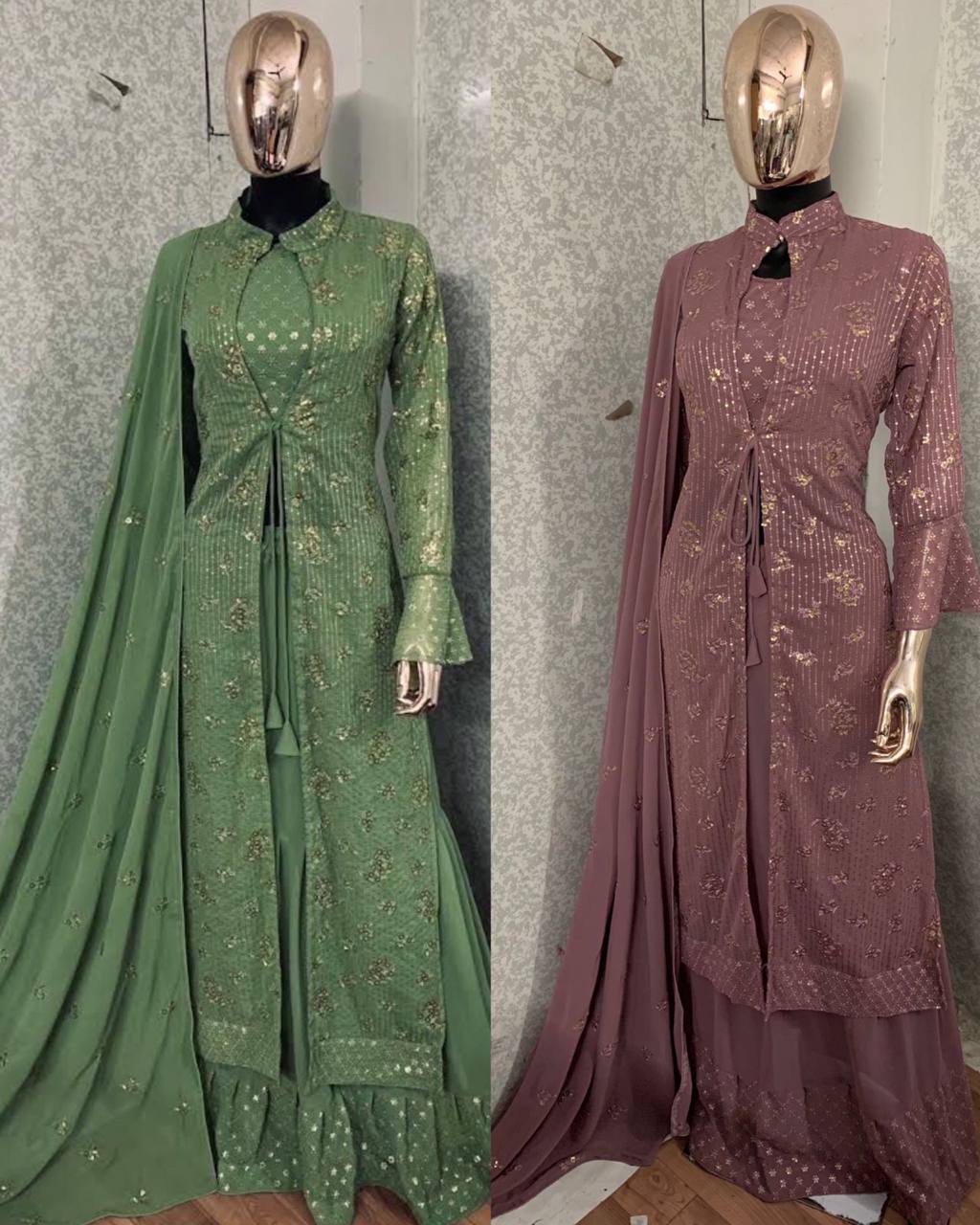 Women's Faux Georgette Attractive Stylish Lehenga set with Stylish Jacket and Dupatta Embroidered Lehenga Choli Set with Dupatta and Jacket