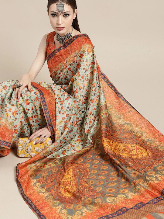 ORANGE INDIAN TRADITIONAL WEAR COLLECTION BEAUTIFUL STYLISH FANCY COLORFUL PARTY WEAR & OCCASIONAL WEAR ART SILK SAREE