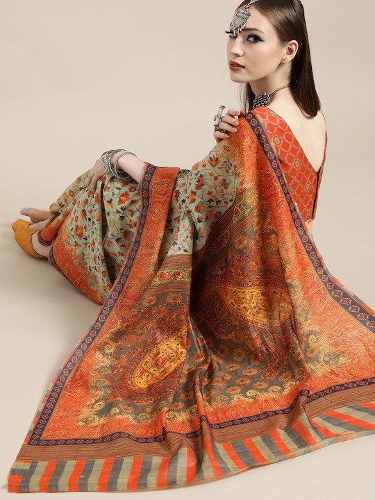 ORANGE INDIAN TRADITIONAL WEAR COLLECTION BEAUTIFUL STYLISH FANCY COLORFUL PARTY WEAR & OCCASIONAL WEAR ART SILK SAREE