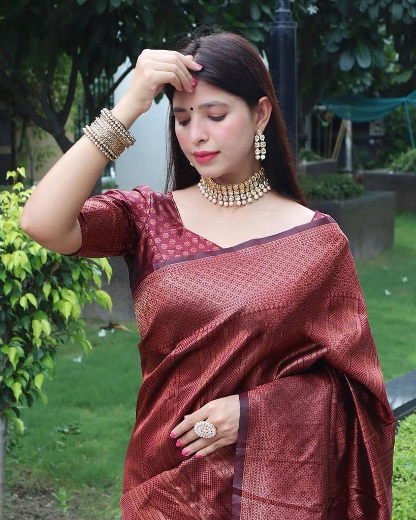 Maroon Deasigner Jacquard Festival Wear Saree For Womens