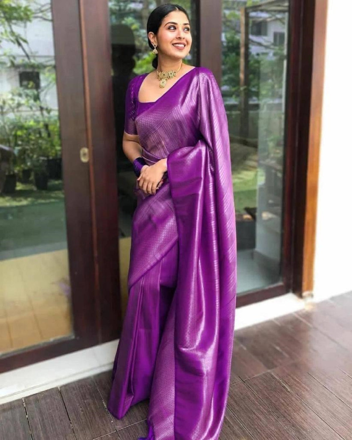 Superb Purpal Color Beautiful Jacquard Work Trendy Wedding Saree for Women's