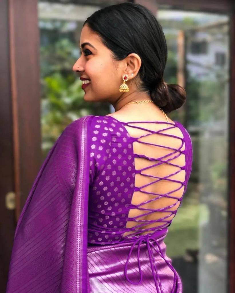 Superb Purpal Color Beautiful Jacquard Work Trendy Wedding Saree for Women's