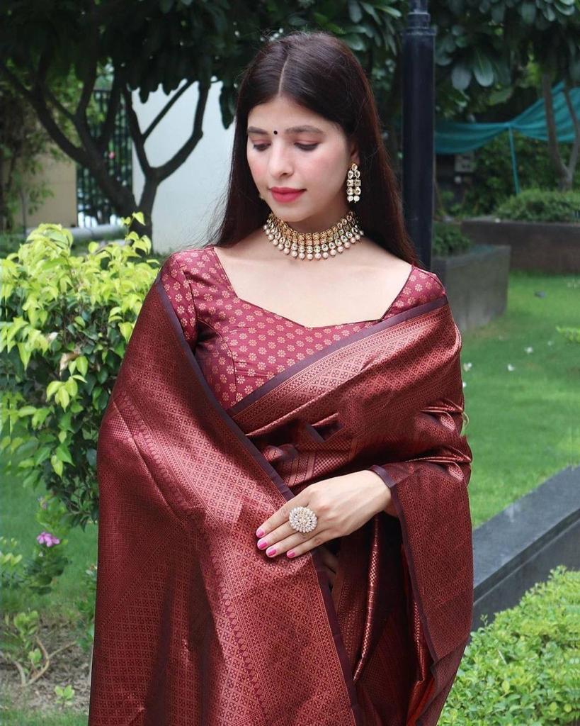 Maroon Deasigner Jacquard Festival Wear Saree For Womens