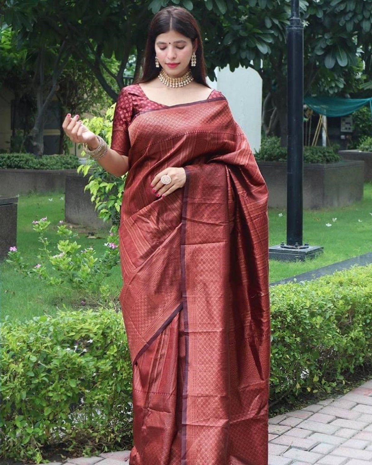 Maroon Deasigner Jacquard Festival Wear Saree For Womens