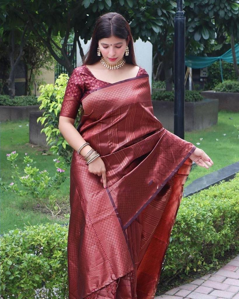 Maroon Deasigner Jacquard Festival Wear Saree For Womens
