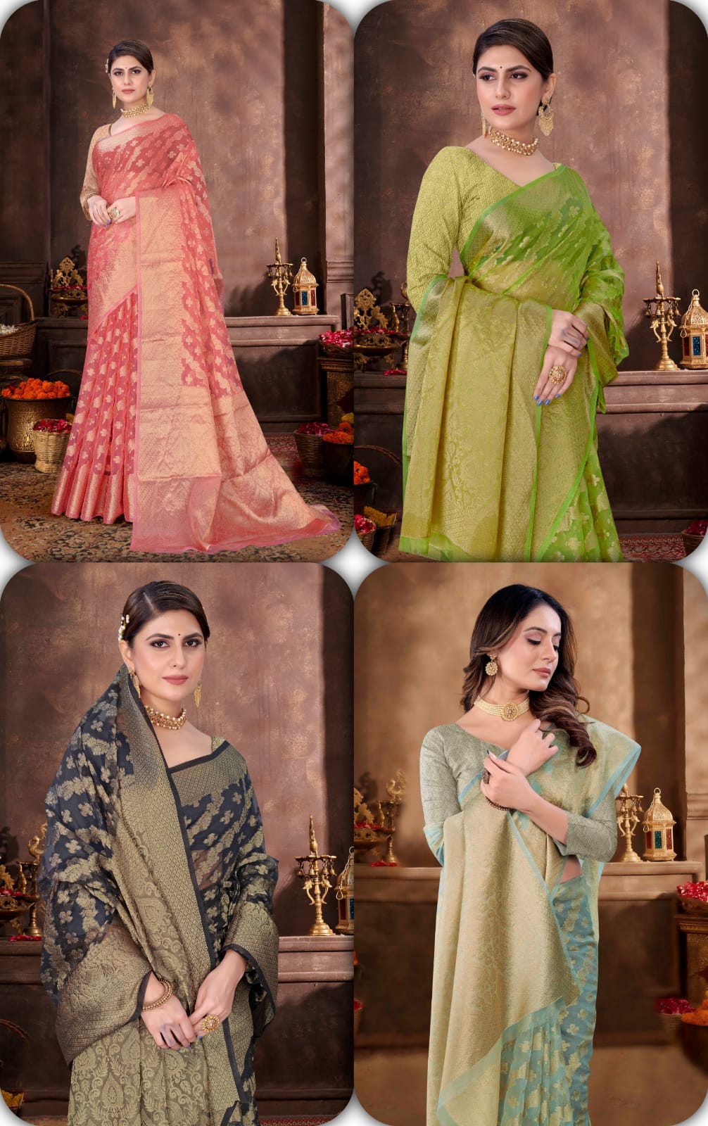 Beautiful Weaving work Pure Soft Oranza Silk Saree With Real Zari Broket Blouse Piece