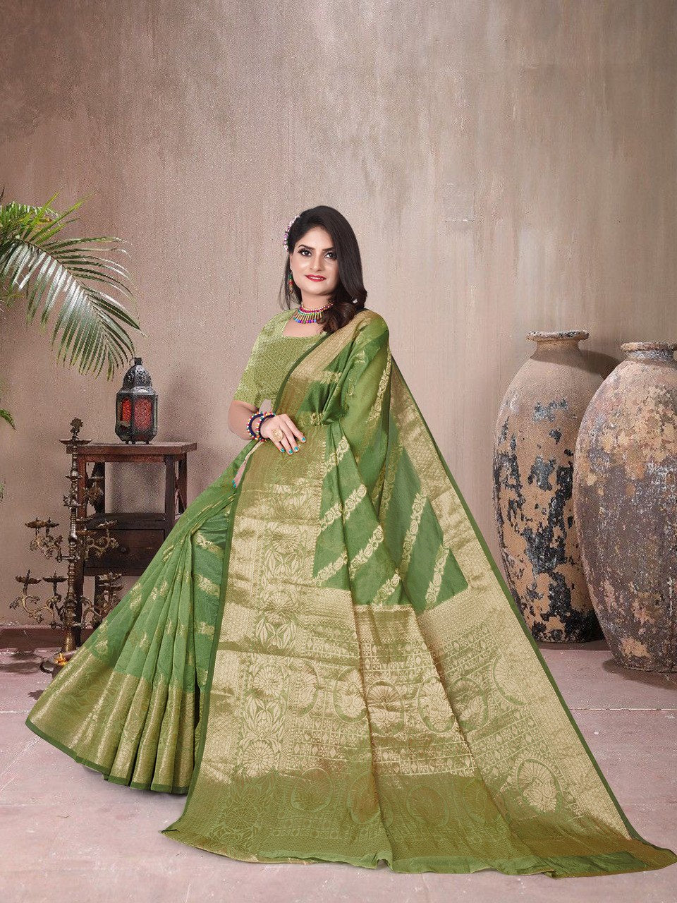 Beautiful Weaving work Pure Soft Oranza Silk Saree With Real Zari Broket Blouse Piece