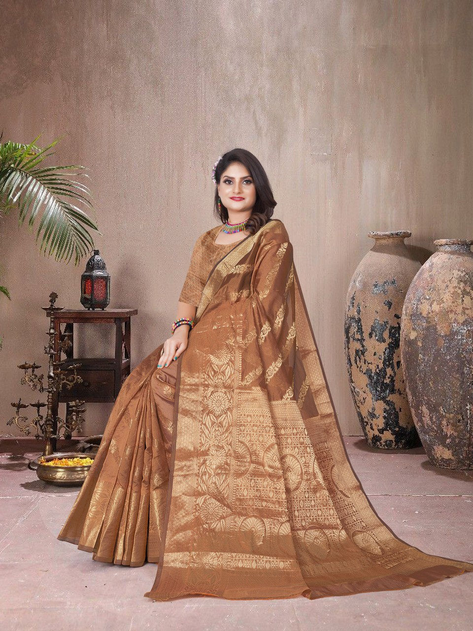 Beautiful Weaving work Pure Soft Oranza Silk Saree With Real Zari Broket Blouse Piece