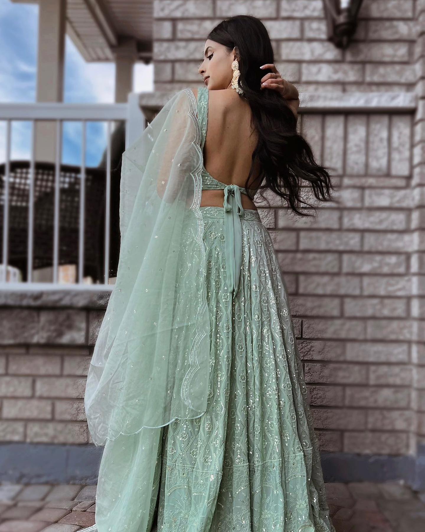 Designer Pista Color Georgette Wedding Wear Embroidery Sequence Work Lehenga Choli With Dupatta