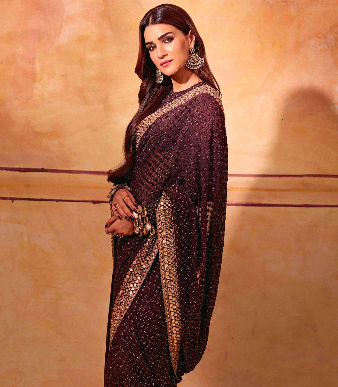 Women's And Girls Heavy Georgette Wine Colours Saree With Sequins Multi And Cotton Thread Embroidery Work Wedding Wear Saree