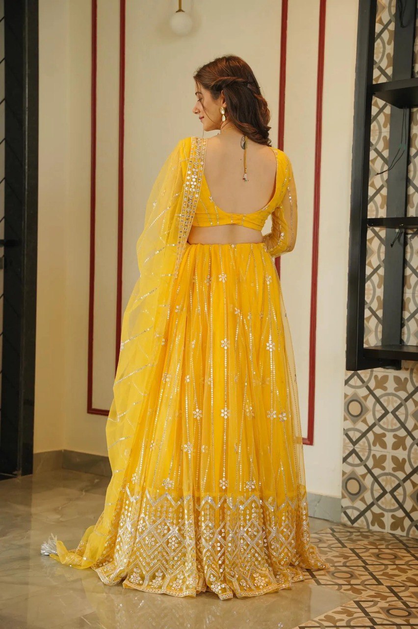 Haldi Special Yellow Premium Soft Net Designer Lehenga Choli With Sequence Embroidery Work Party Wear Lehenga Choli