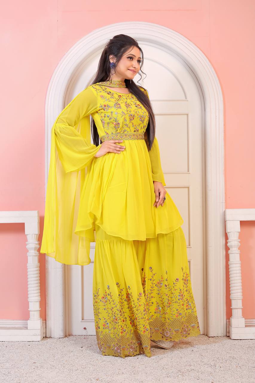 Premium Yellow Fully Embroidered Work Lehenga Choli Set With Dupatta For Party Wear Bridemaid Wear Haldi Outfit