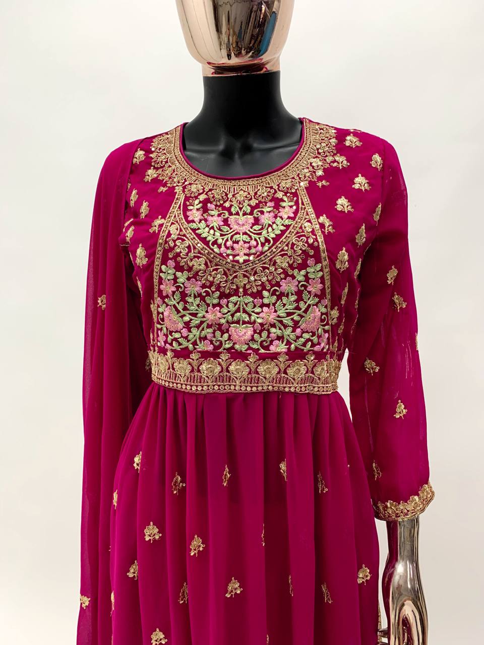 Beautiful Red Embroidery Georgette Festival Wear Anarkali Gown For Womens