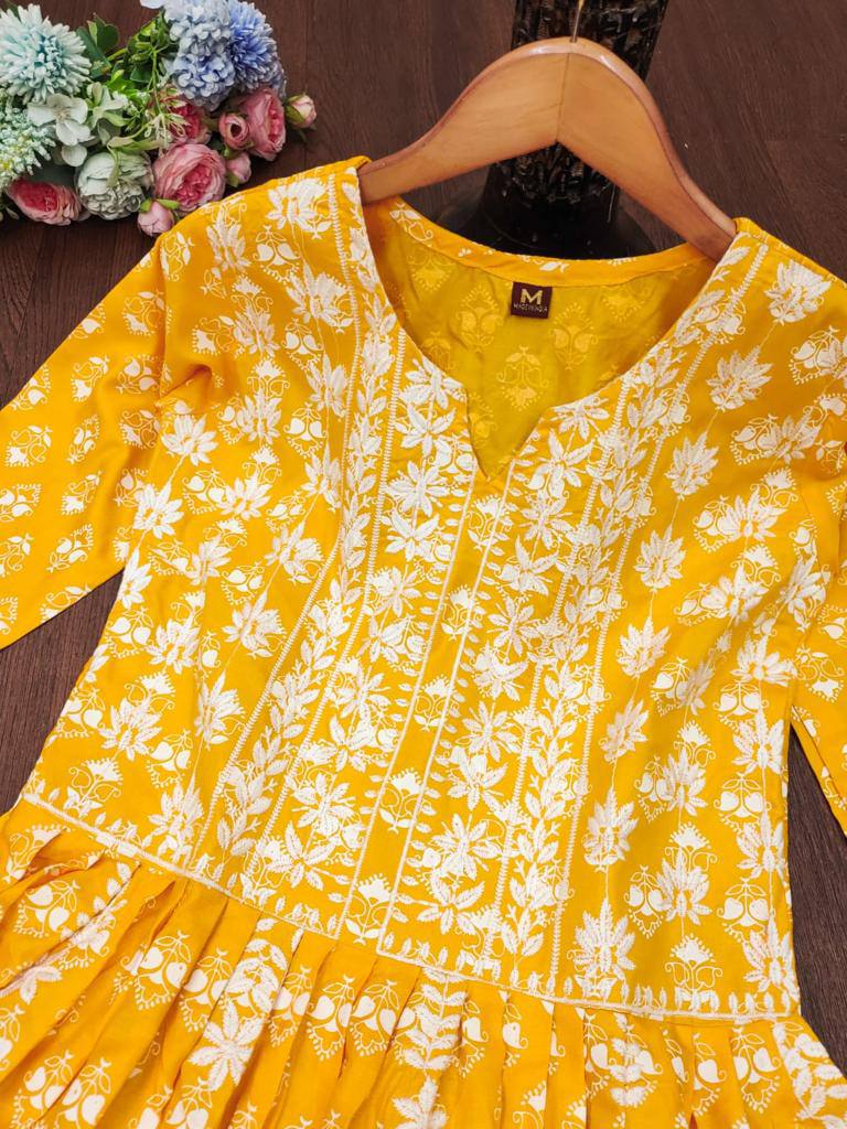 Beautiful Hand Embroidered Chikankari Long Flared Kurta sets women Salwar Kameez Readymade Indian Cotton Dress