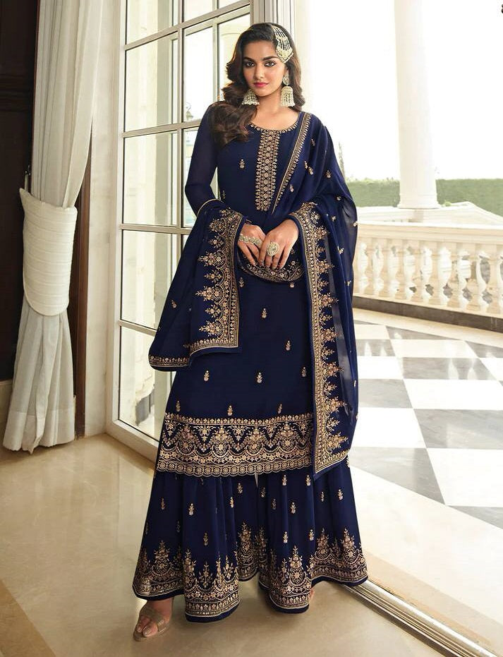 Party Wear Designer Shalwar Kameez Palazzo Suits Heavy Embroidery Worked Pakistani Indian Wedding Wear Beautiful Salwar Kameez Dupatta Dresses