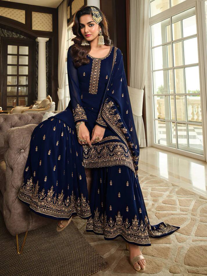 Party Wear Designer Shalwar Kameez Palazzo Suits Heavy Embroidery Worked Pakistani Indian Wedding Wear Beautiful Salwar Kameez Dupatta Dresses