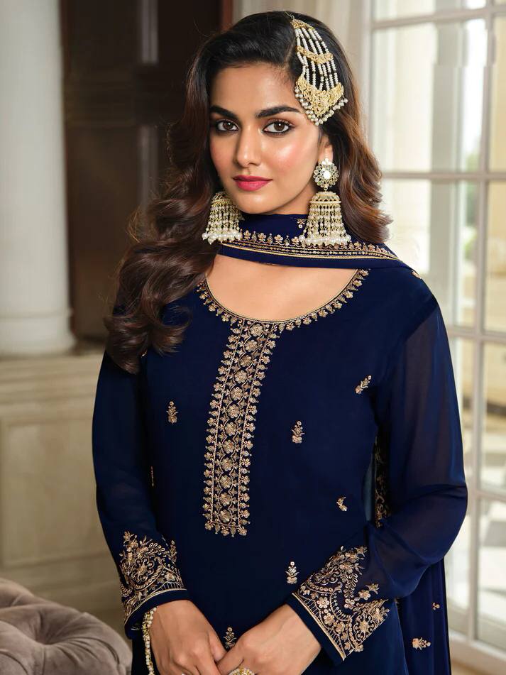 Party Wear Designer Shalwar Kameez Palazzo Suits Heavy Embroidery Worked Pakistani Indian Wedding Wear Beautiful Salwar Kameez Dupatta Dresses