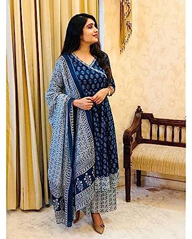 Beautiful Royal Blue Colour Reyon Cotton Digital Print Anarkali Gown,Trouser Pant with Dupatta