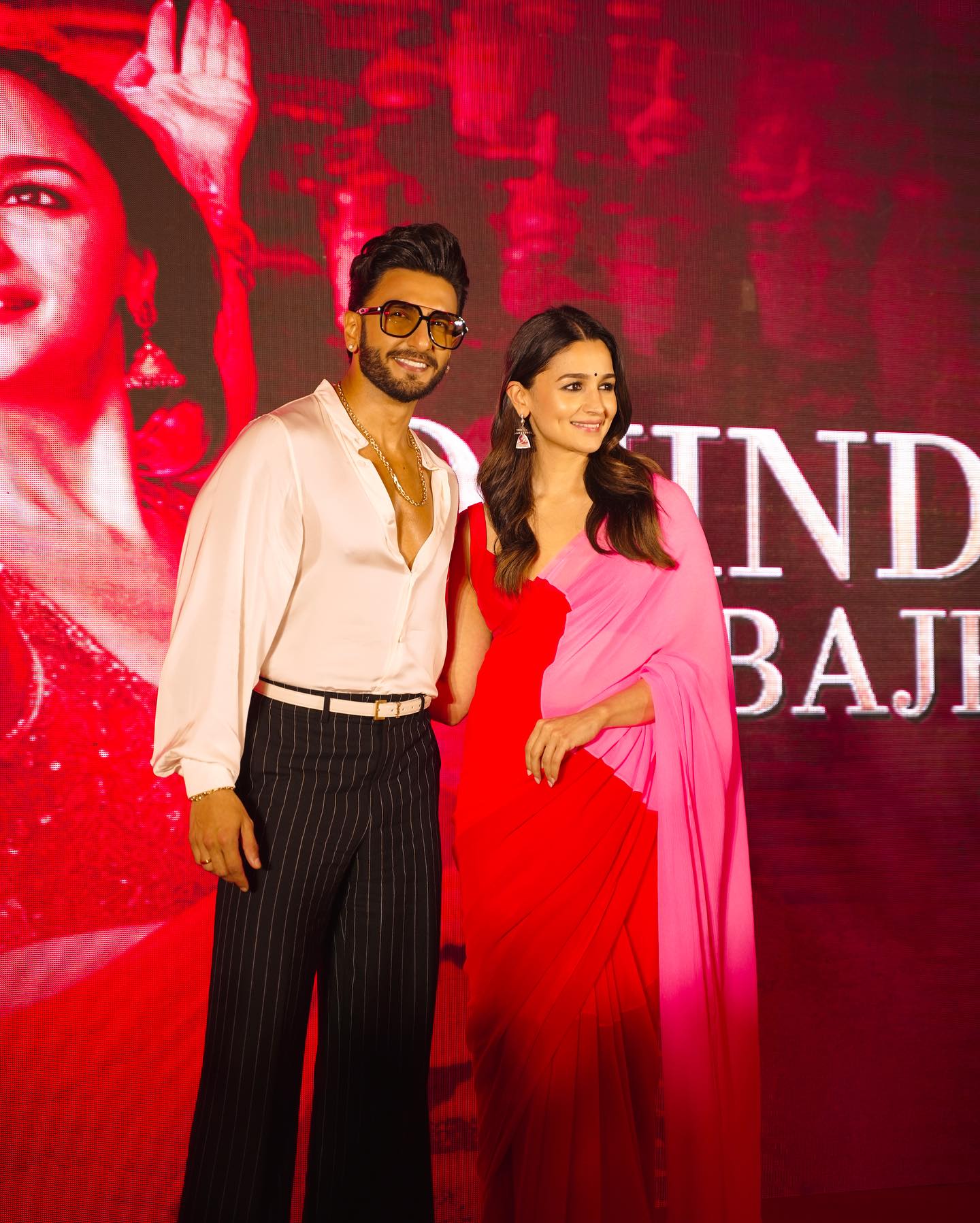 Red&Pink Designer Faux Georgette Digital Printed Alia Bhatt Saree for Women Bollywood Saree with Tafeta Silk Blouse
