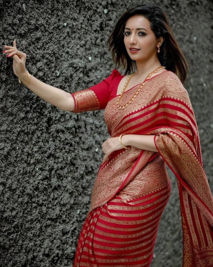 Kanchipuram Silk Saree Bollywood Style Party Wear Indian Wedding Wear Saree Stunning Banarasi Look Saree