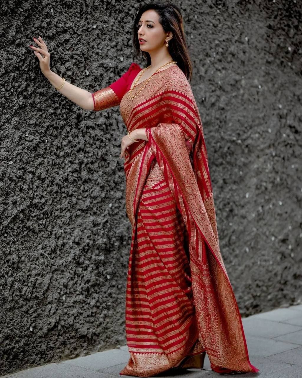 Kanchipuram Silk Saree Bollywood Style Party Wear Indian Wedding Wear Saree Stunning Banarasi Look Saree