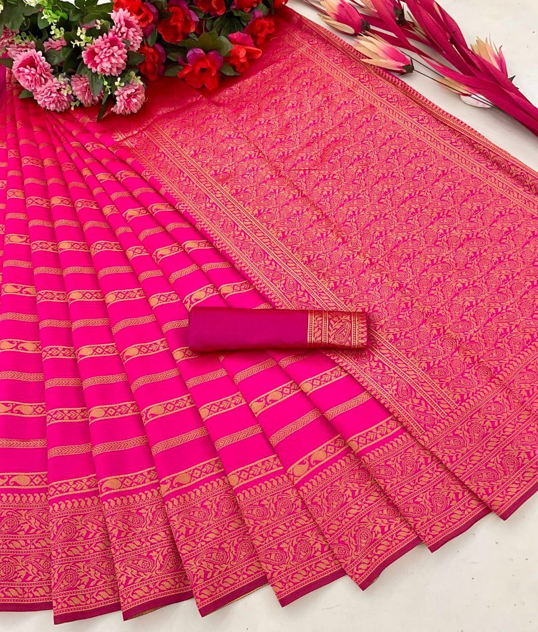 Kanchipuram Silk Saree Bollywood Style Party Wear Indian Wedding Wear Saree Stunning Banarasi Look Saree