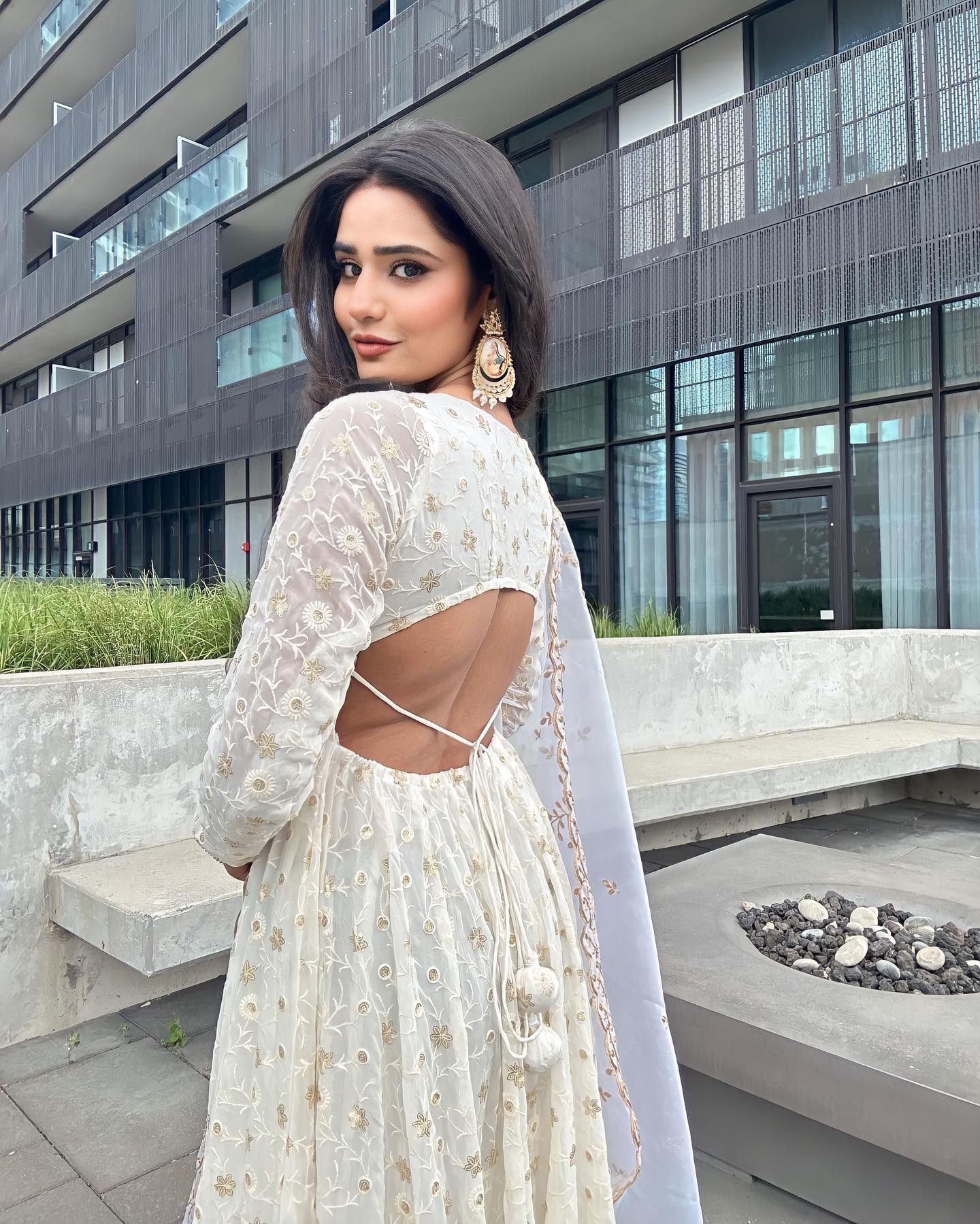 White Colour Faux Georgette With Sequence Work Party Wear Anarkali Gown With Silk Orgenza Dupatta