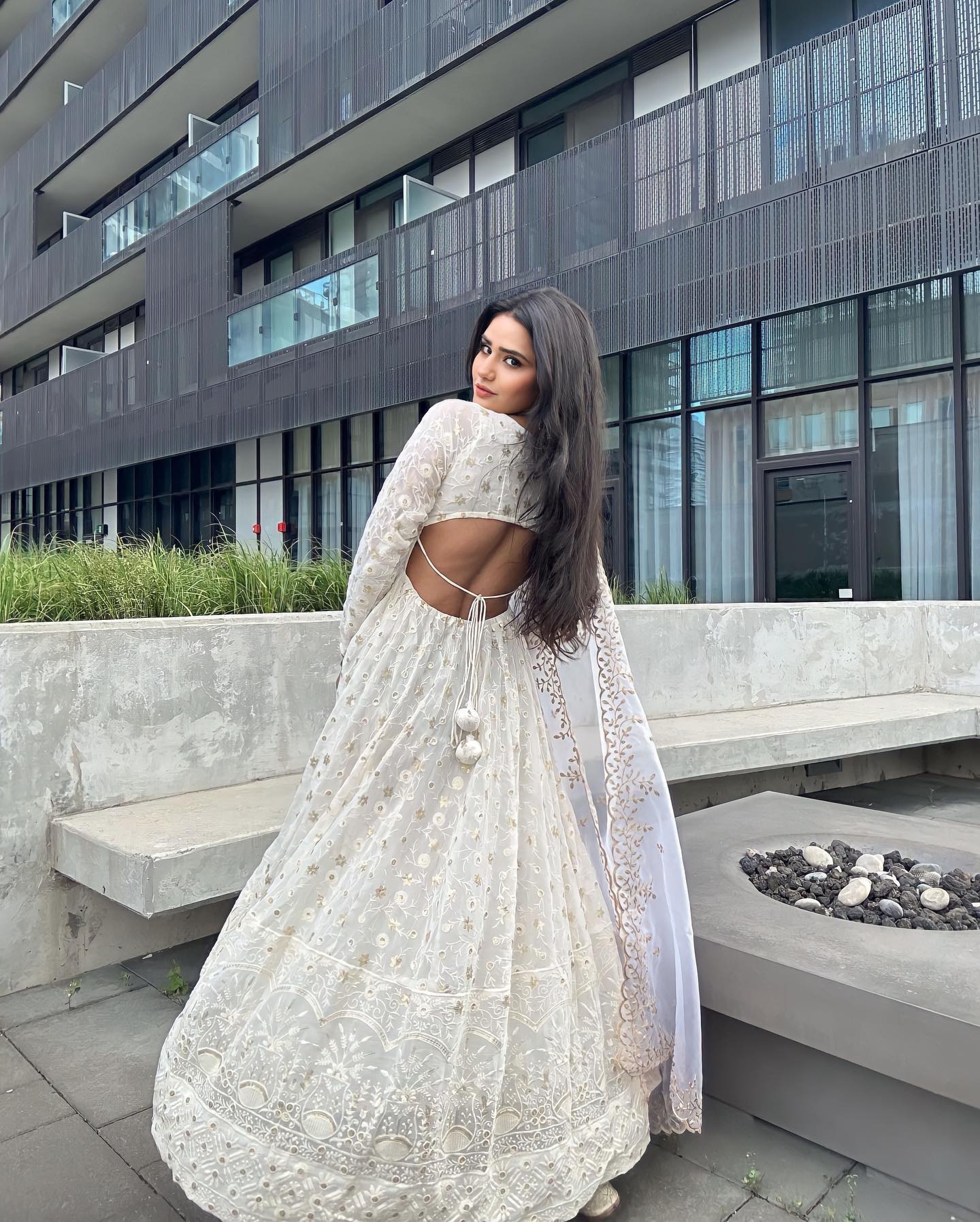 White Colour Faux Georgette With Sequence Work Party Wear Anarkali Gown With Silk Orgenza Dupatta