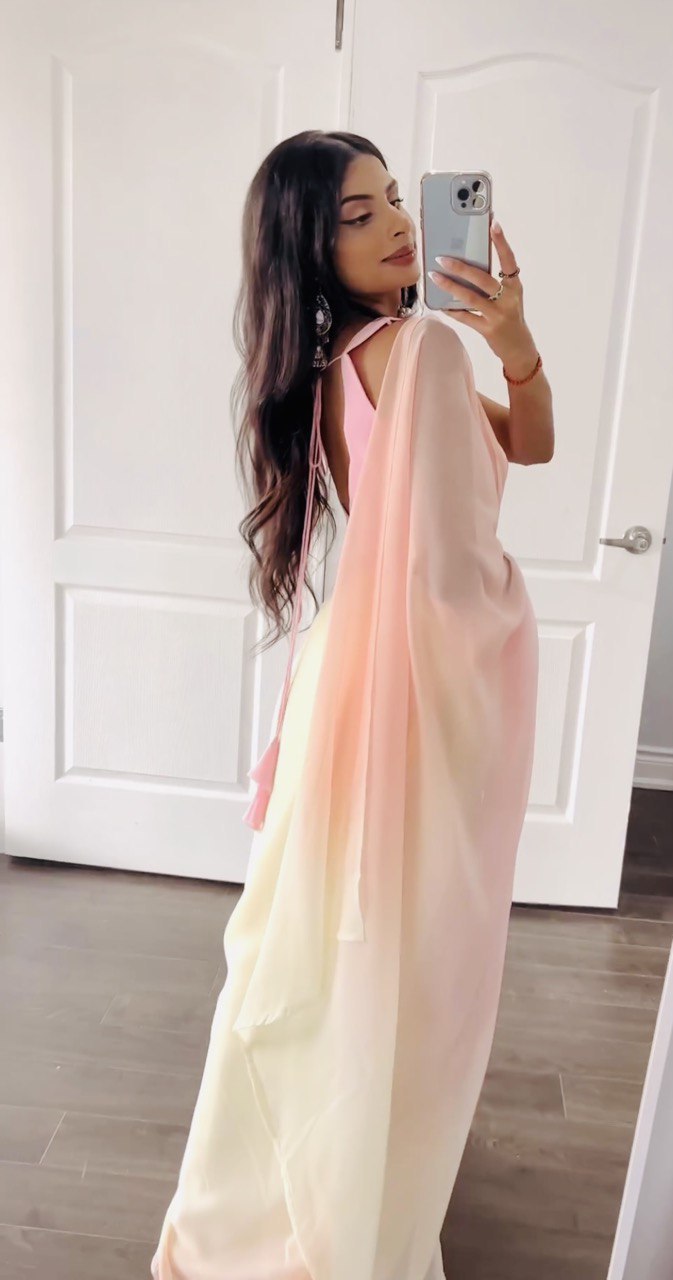 Bollywood Style Light Yellow Colour Faux Georgette Party Wear Saree