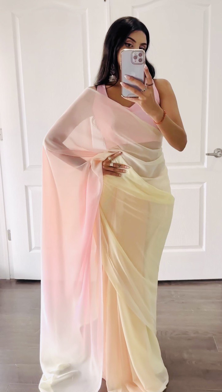 Bollywood Style Light Yellow Colour Faux Georgette Party Wear Saree