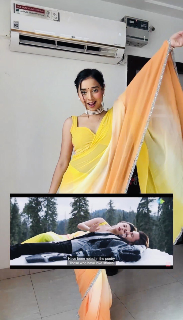 Yellow&Red Women's Colorblocked Celebrity Organza Rocky Aur Rani Ki Prem Kahani Alia Bhatt Saree with Unstitched Blouse Piece