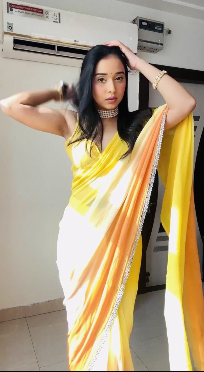 Yellow&Red Women's Colorblocked Celebrity Organza Rocky Aur Rani Ki Prem Kahani Alia Bhatt Saree with Unstitched Blouse Piece