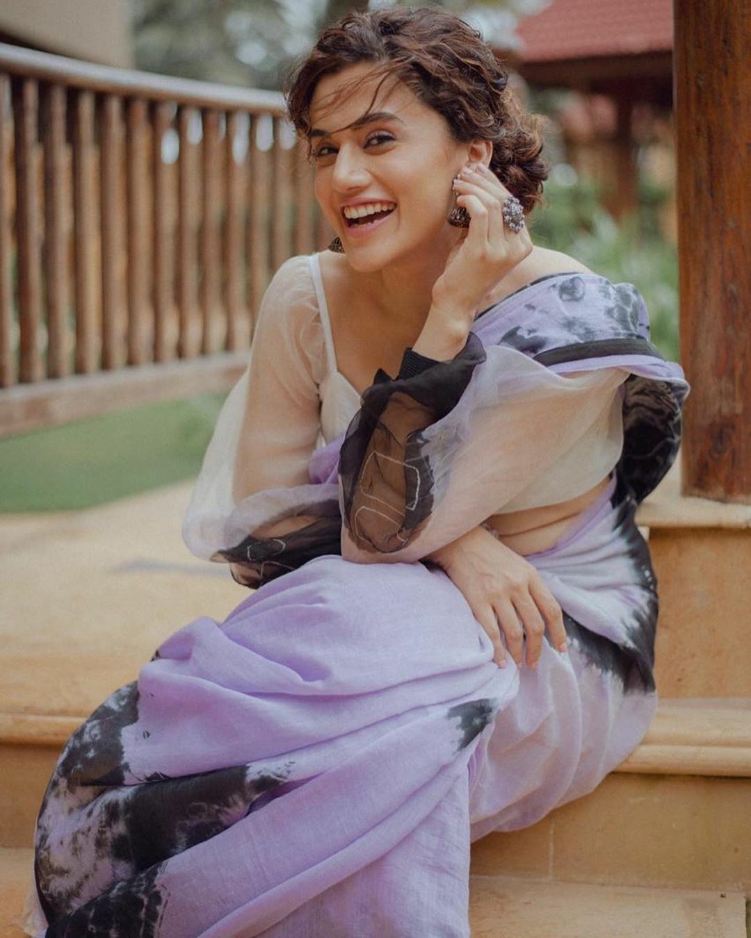 Bollywood celebrity wear lavender color faux georgette saree for women, printed saree for wedding, stylish party wear designer saree