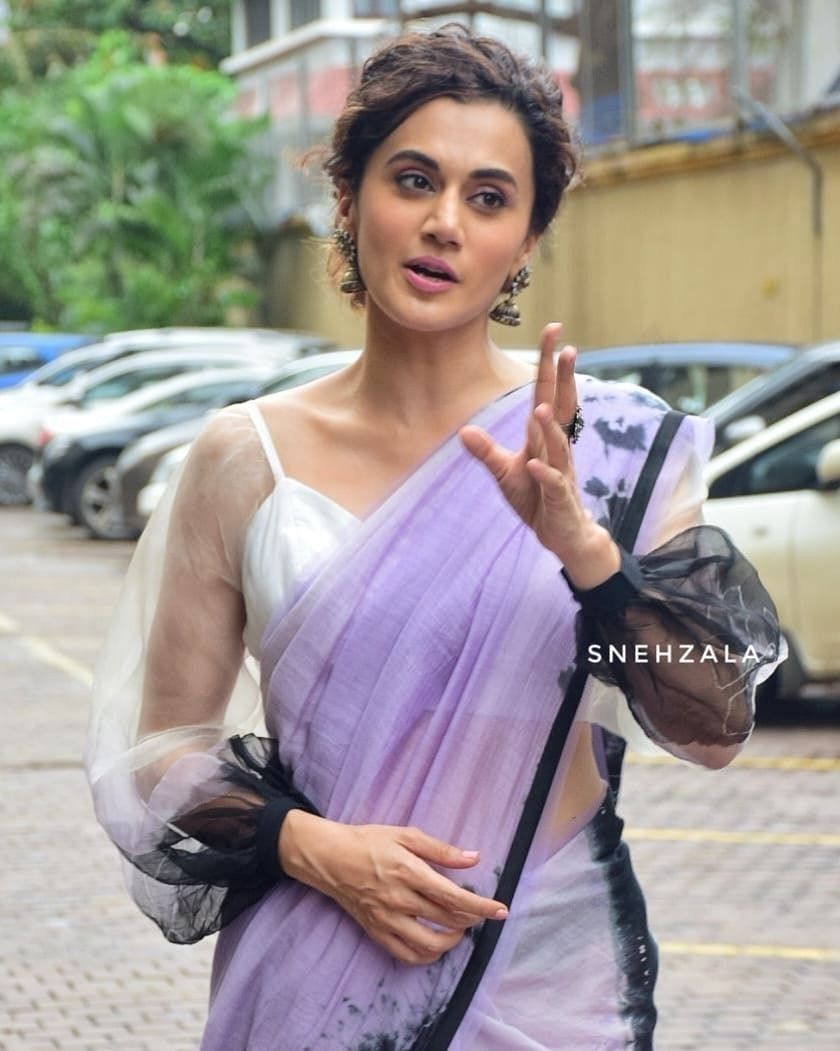 Bollywood celebrity wear lavender color faux georgette saree for women, printed saree for wedding, stylish party wear designer saree