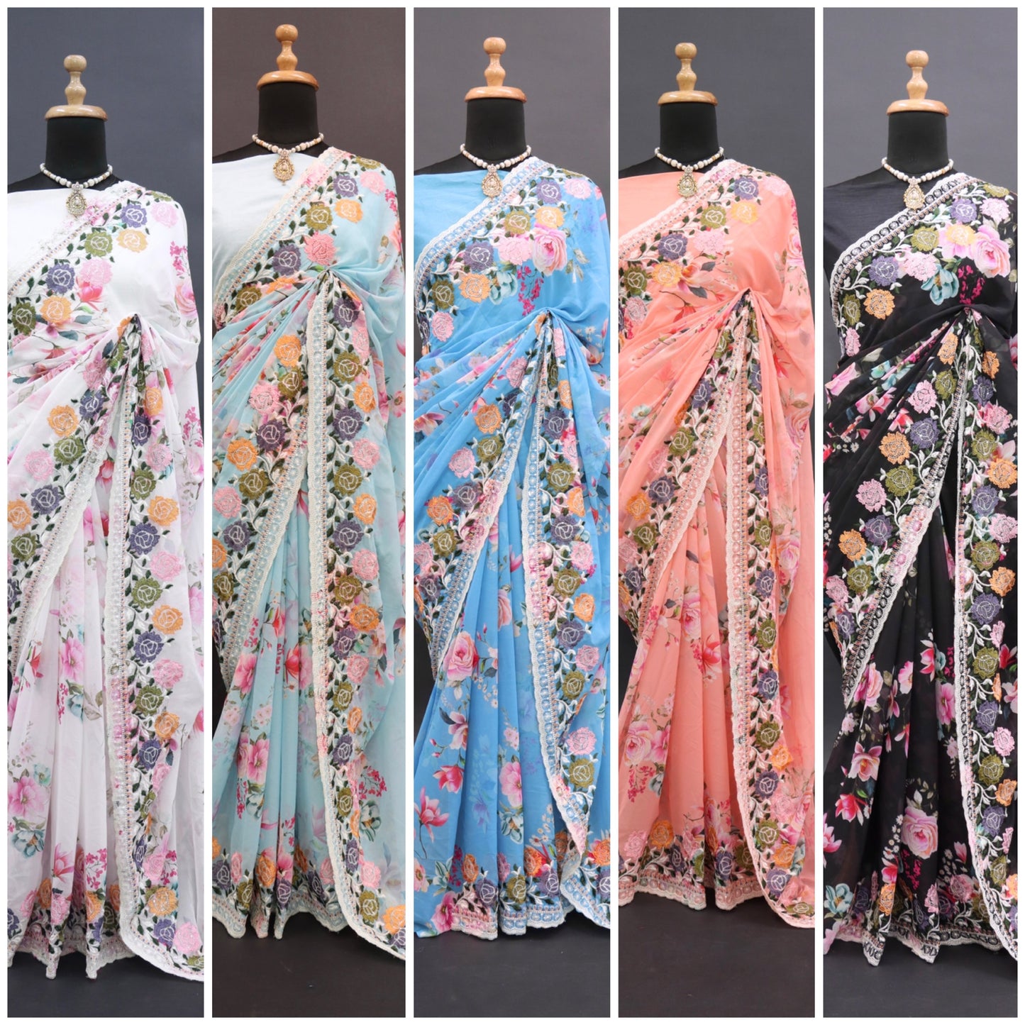 infloura Saree For Women's Pure georgette Silk With Lucknowi Thread Chikankari Work with 9Mm sequins work With Same Blouse Piece