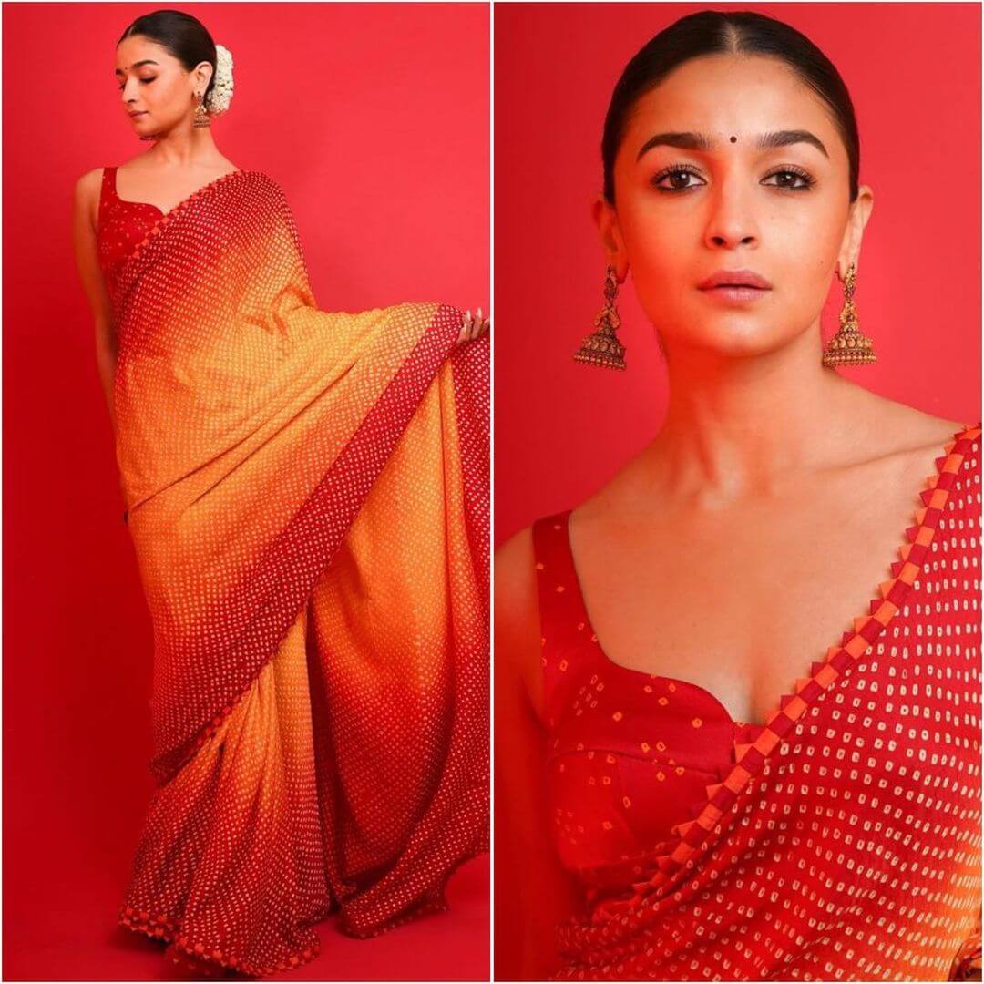 Alia Bhatt Red Color Heavy Satin Georgette Creap Silk Digital Printed Bollywood Saree